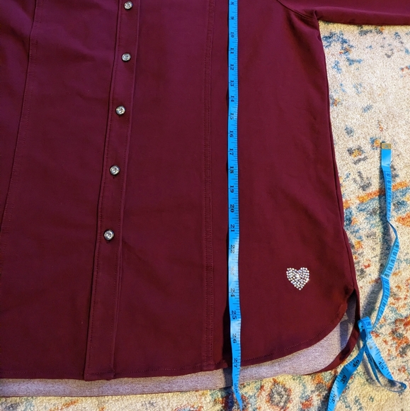 Dream Jeannes By Quacker Factory Wms Large Embellished Button Up Shacket Wine - Picture 10 of 11